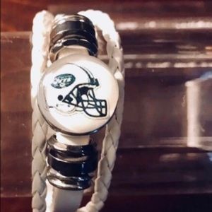 NFL White Leather New York Jets Bracelet